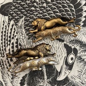 Crazy Lion & Jaguar Clip Earrings